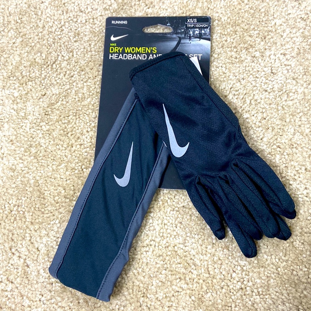 NEW Nike Dry Women’s headband & gloves set running Small